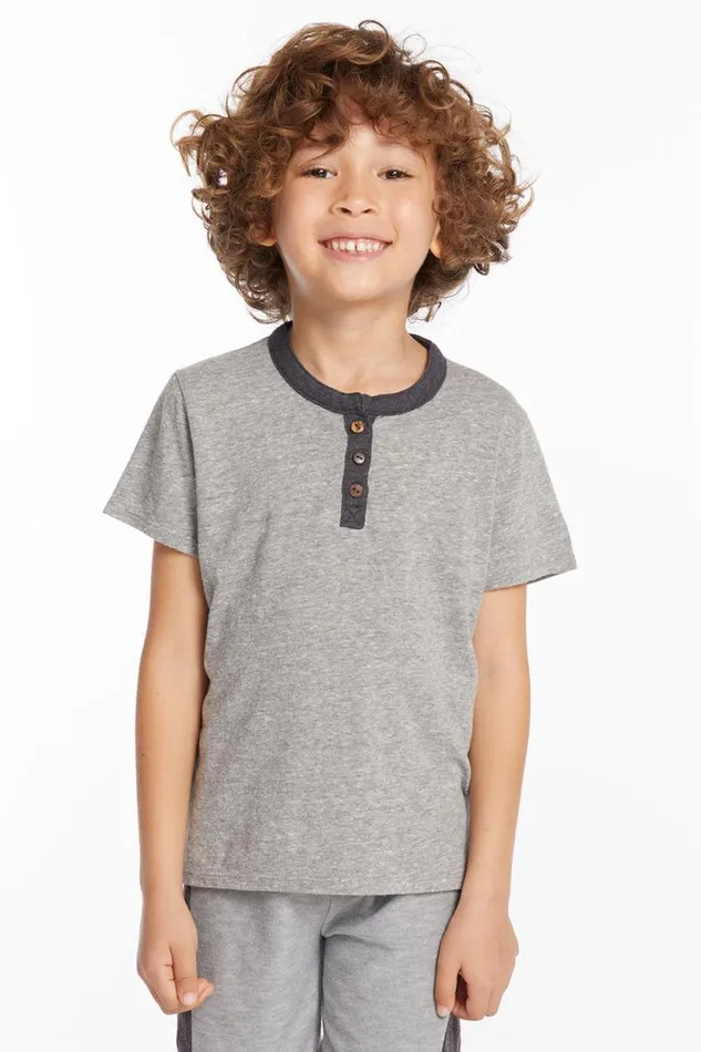 Kids Chaser Brand Boys Boys Heather Grey Short Sleeve Henley