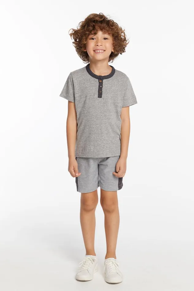 Kids Chaser Brand Boys Boys Heather Grey Short Sleeve Henley