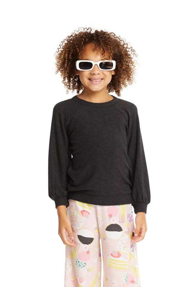 Kids Chaser Brand Girls Blouson Sleeve Licorice Raglan Pullover