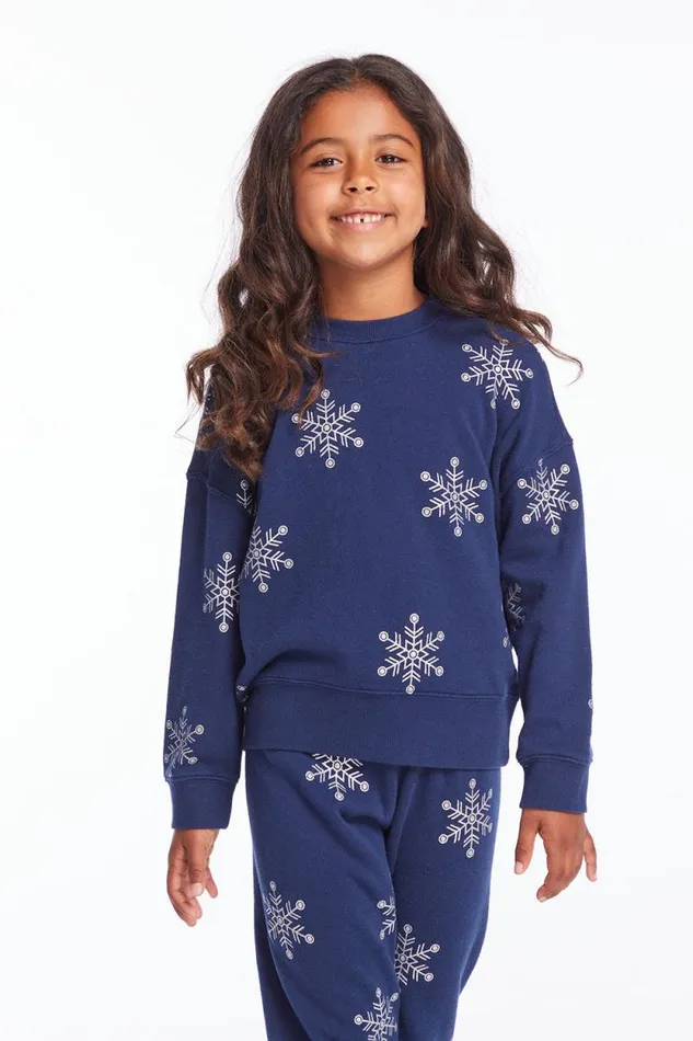 Kids Chaser Brand Girls Casbah Girls Avalon Glitter Snowflake Pullover