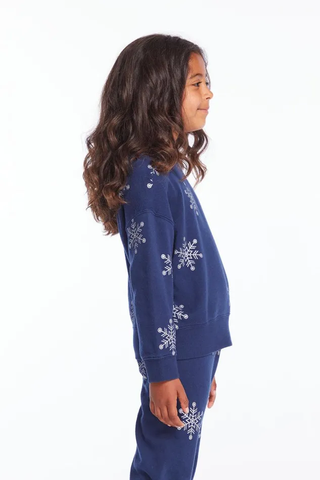 Kids Chaser Brand Girls Casbah Girls Avalon Glitter Snowflake Pullover