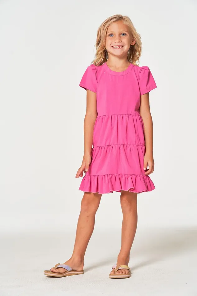 Kids Chaser Brand Girls Girls Coastal Cloth Puff Sleeve Tiered Dress