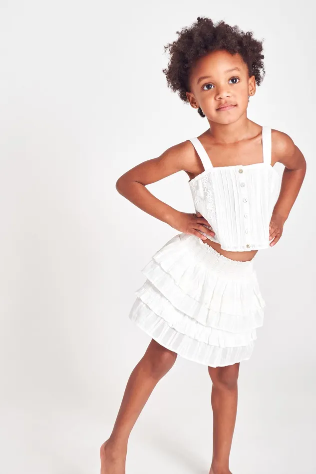 Kids LoveShackFancy Girls Girls Billie Cotton Skirt True White