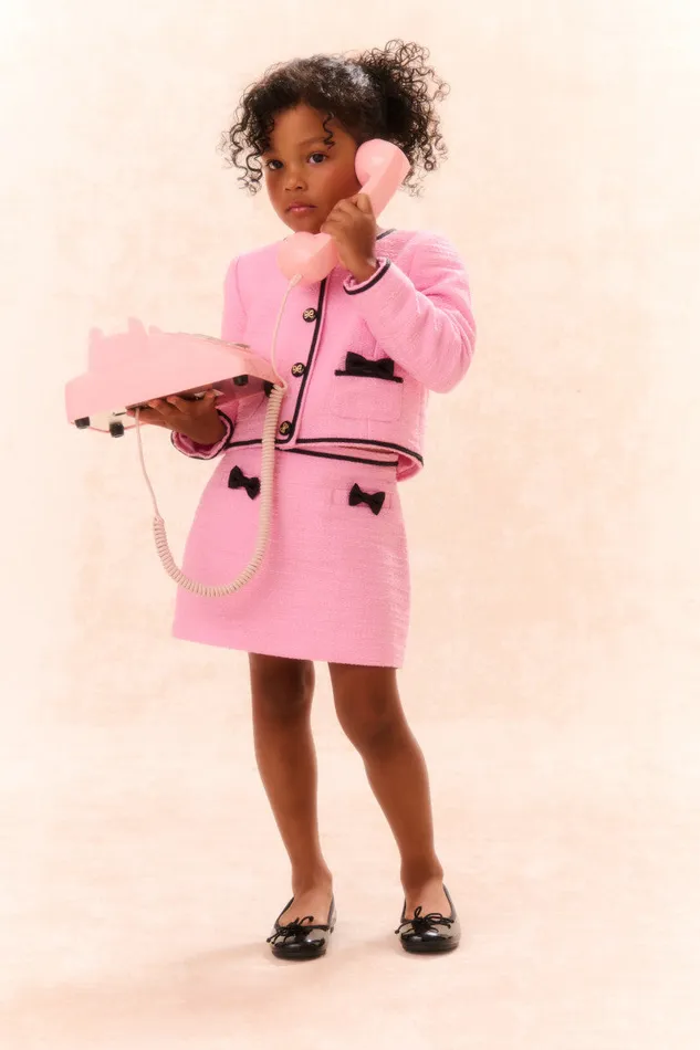 Kids LoveShackFancy Girls Girls Verita Tweed Bow Skirt Pirouette Pink