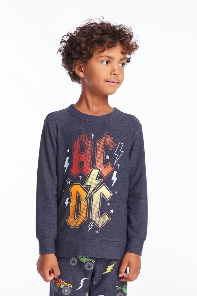 KidsWomens Chaser Brand Boys ACDC Bolts and Stars Logo Boys Long Sleeve