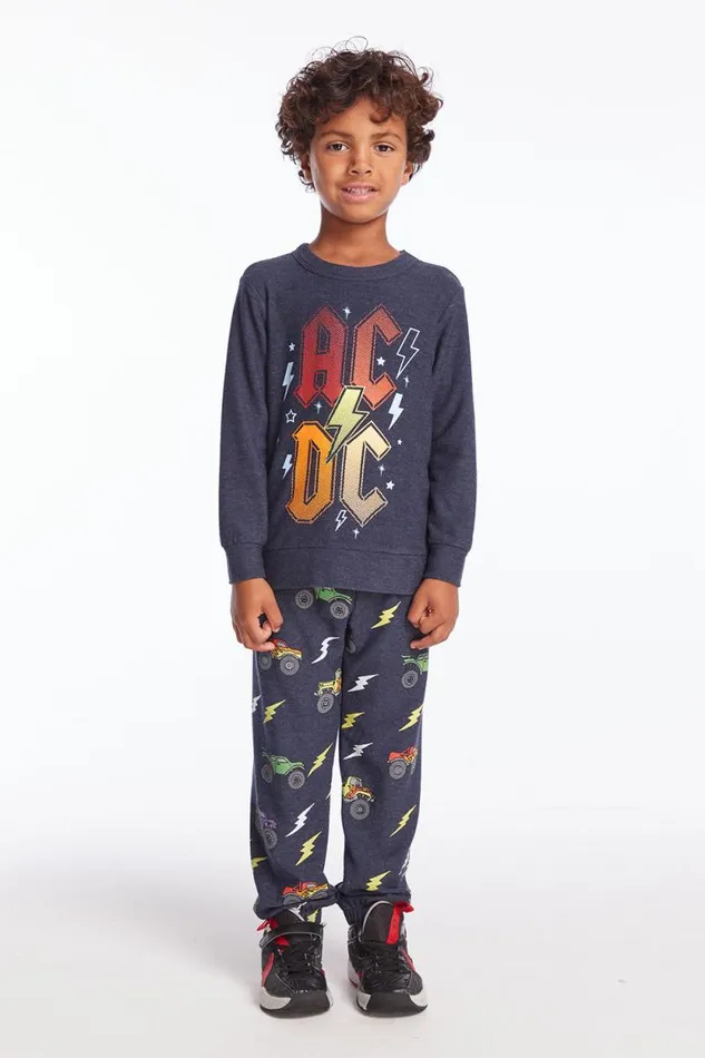 KidsWomens Chaser Brand Boys ACDC Bolts and Stars Logo Boys Long Sleeve