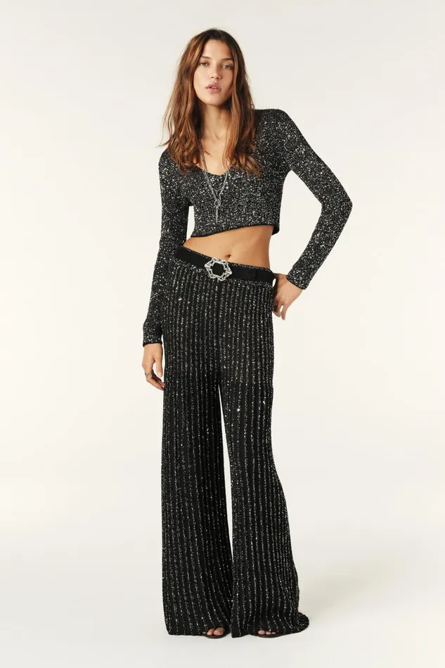 Knit Pants Donna Black Women Baandsh Pants and Jeans