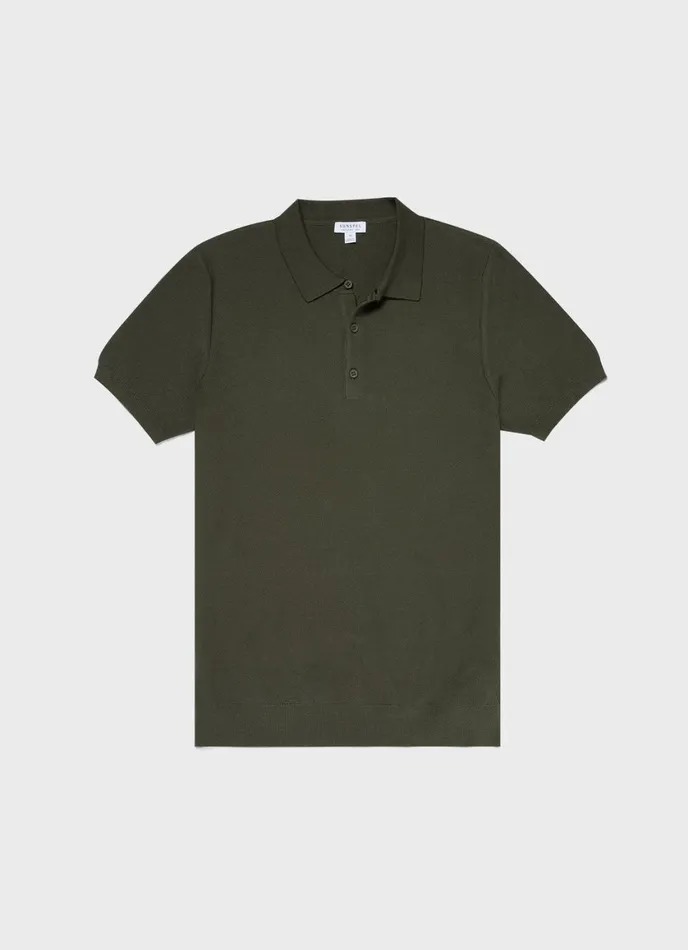 Knit Polo Shirt Hunter Green Men SUNSPEL Knitwear