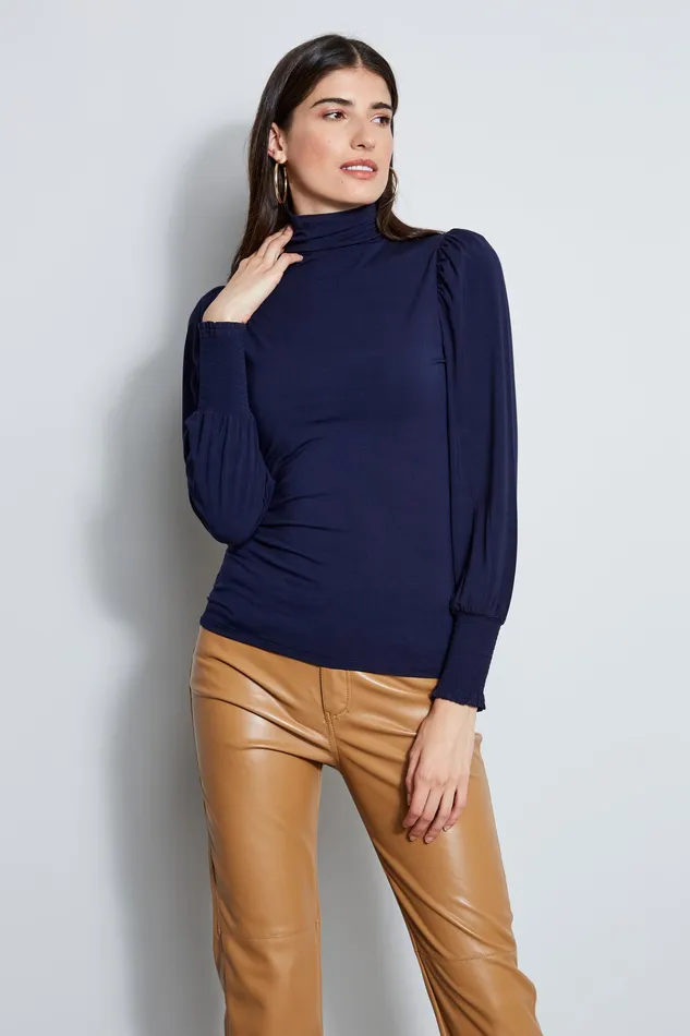 Knits and Sweaters Women Elie Tahari Smocked Turtleneck Knit STARGAZER