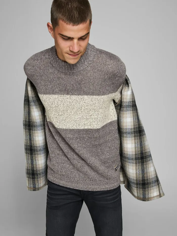 Knitwear JACK and JONES Mens CREW NECK KNITTED PULLOVER Grey Grey Melange Gift for Friend