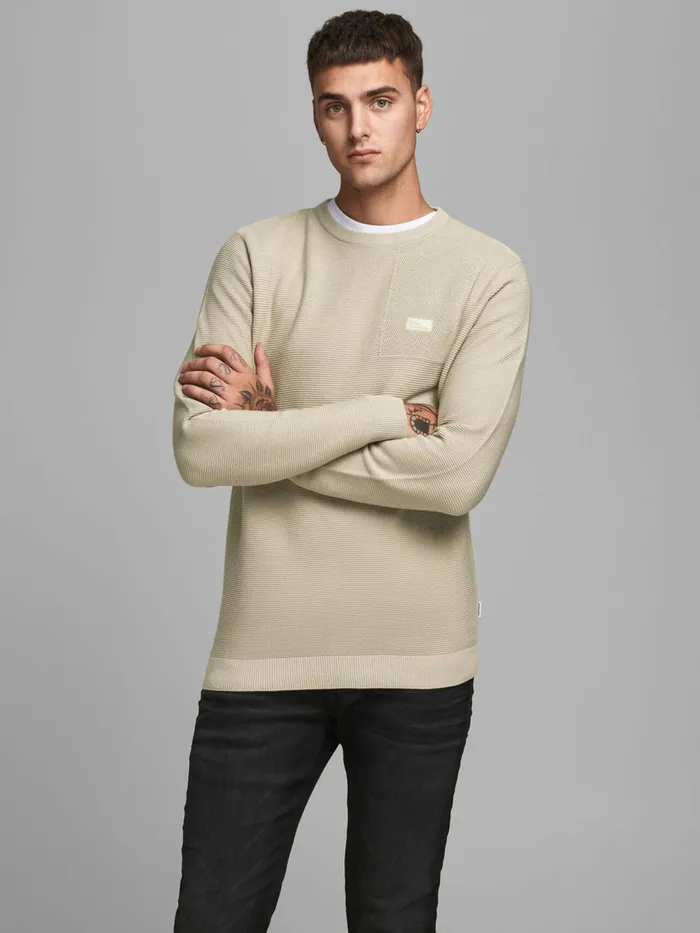 Knitwear JACK and JONES Mens PLAIN KNITTED JUMPER Beige Pure Cashmere Gift 4 You Knitwear JACK and JONES Mens PLAIN KNITTED JUMPER Beige Pure Cashmere Gift 4 You