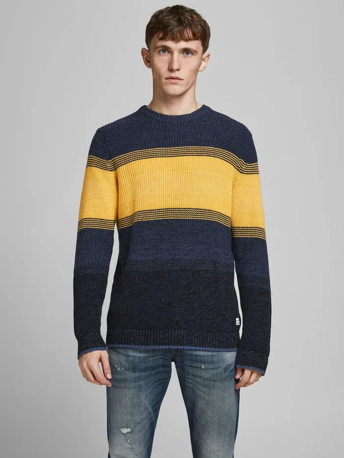 Knitwear JACK and JONES Mens STRIPED KNITTED PULLOVER Yellow Spicy Mustard Gift for Friend Knitwear JACK and JONES Mens STRIPED KNITTED PULLOVER Yellow Spicy Mustard Gift for Friend