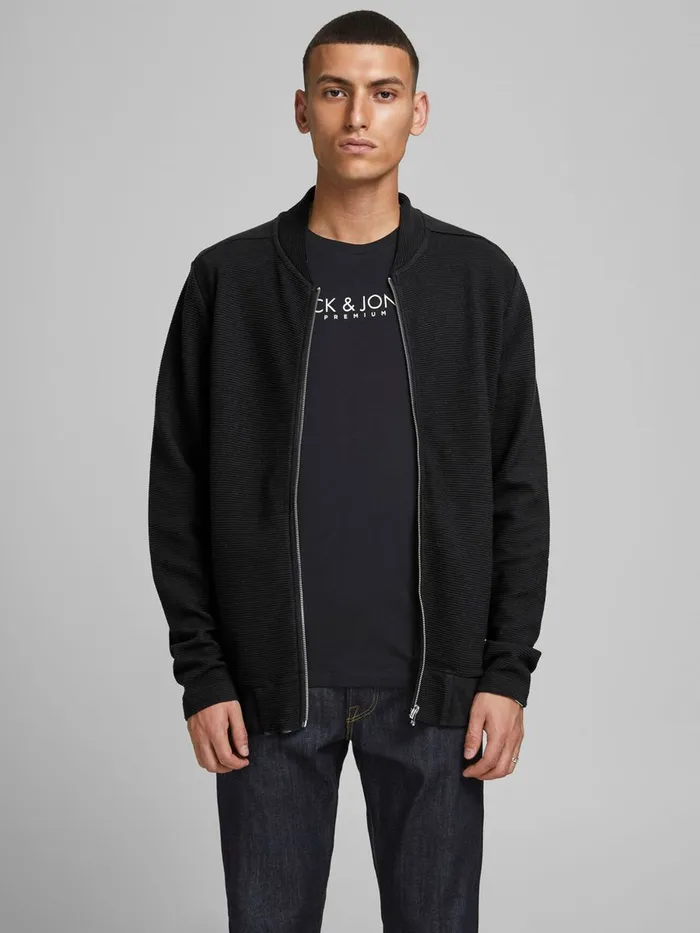 Knitwear JACK and JONES Mens ZIPPED CARDIGAN Black Black Popular