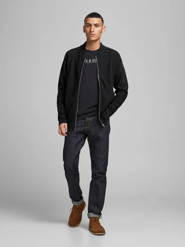 Knitwear JACK and JONES Mens ZIPPED CARDIGAN Black Black Popular