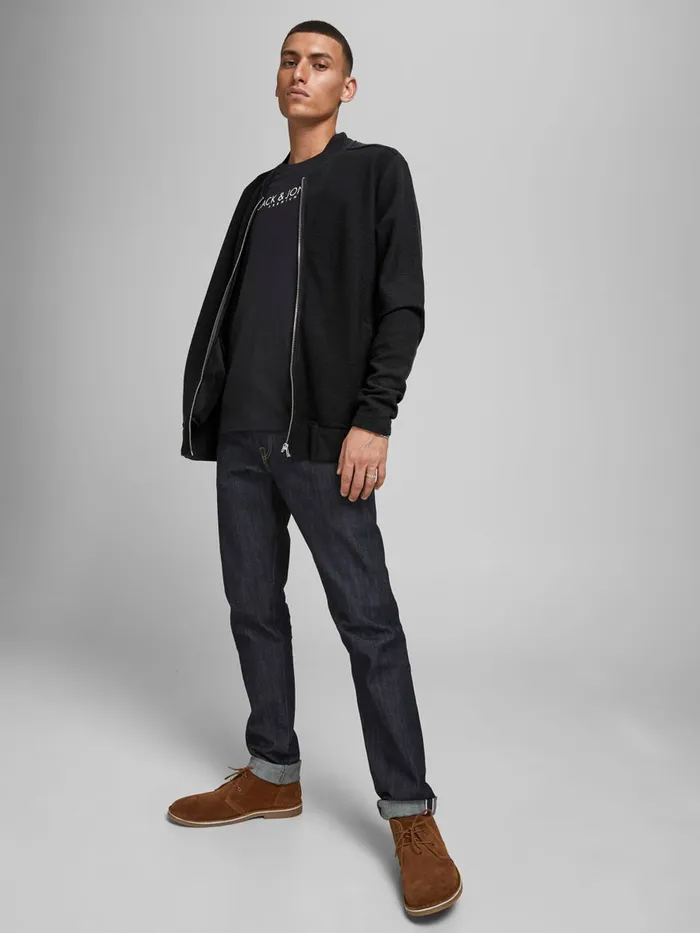 Knitwear JACK and JONES Mens ZIPPED CARDIGAN Black Black Popular