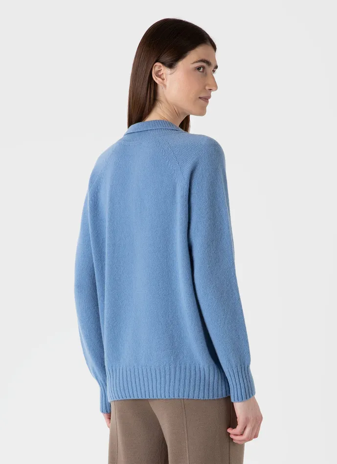 Knitwear Lambswool Polo Jumper Cornflower ussunspel Women Knitwear Lambswool Polo Jumper Cornflower ussunspel Women