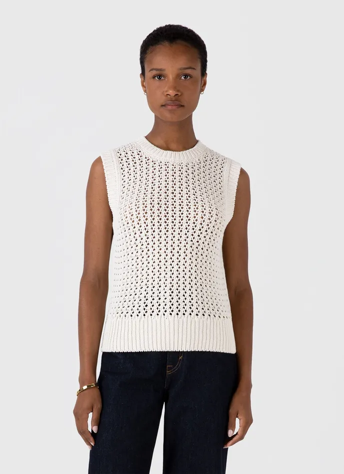 Knitwear Women ussunspel Chunky Cotton Stitch Vest Ecru