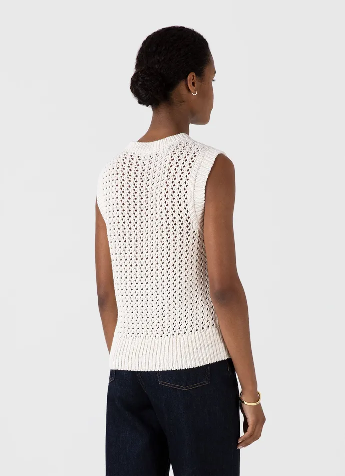 Knitwear Women ussunspel Chunky Cotton Stitch Vest Ecru Knitwear Women ussunspel Chunky Cotton Stitch Vest Ecru