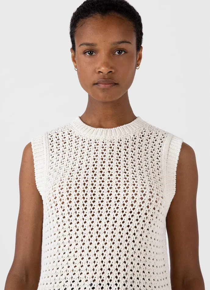 Knitwear Women ussunspel Chunky Cotton Stitch Vest Ecru Knitwear Women ussunspel Chunky Cotton Stitch Vest Ecru