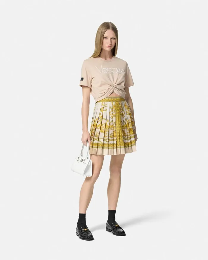 La Coupe Des Dieux Silk Pleated Skirt Goldprint Women Versace Skirts