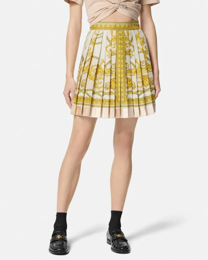 La Coupe Des Dieux Silk Pleated Skirt Goldprint Women Versace Skirts