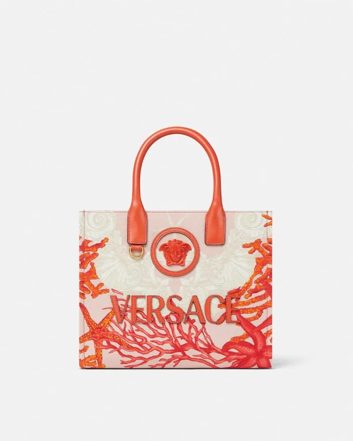 La Medusa Barocco Sea Small Canvas Tote Bag Coral Women Versace Totes