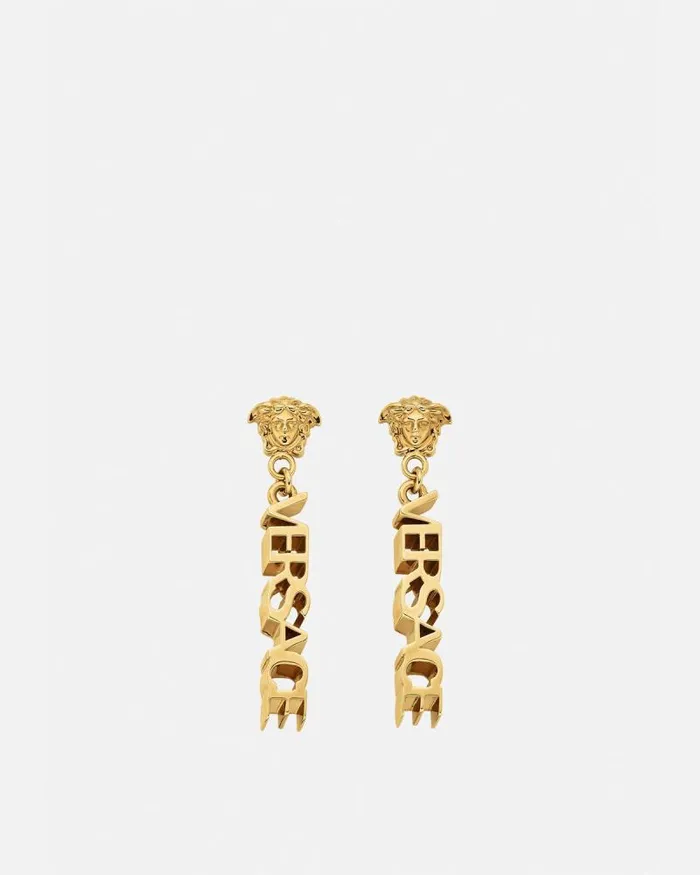 La Medusa Logo Drop Earrings Light Gold Women Versace Earrings