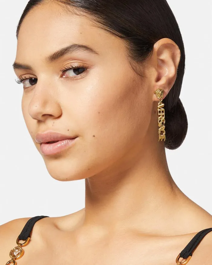 La Medusa Logo Drop Earrings Light Gold Women Versace Earrings
