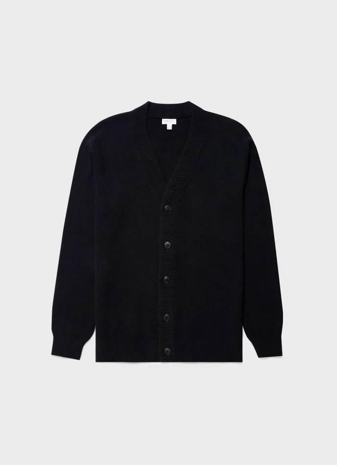 Lambswool Cardigan Dark Navy Mouline Men SUNSPEL Knitwear