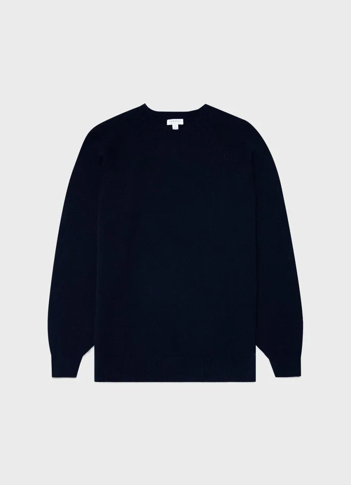 Lambswool Crew Neck Jumper Dark Navy Mouline Men SUNSPEL Knitwear