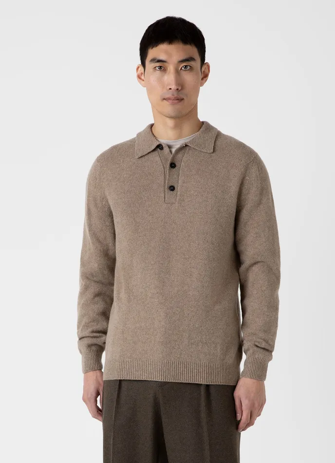 Lambswool Polo Shirt Sandstone Men Knitwear ussunspel