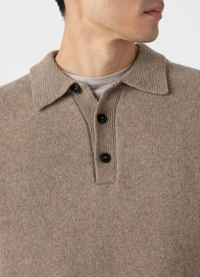 Lambswool Polo Shirt Sandstone Men Knitwear ussunspel