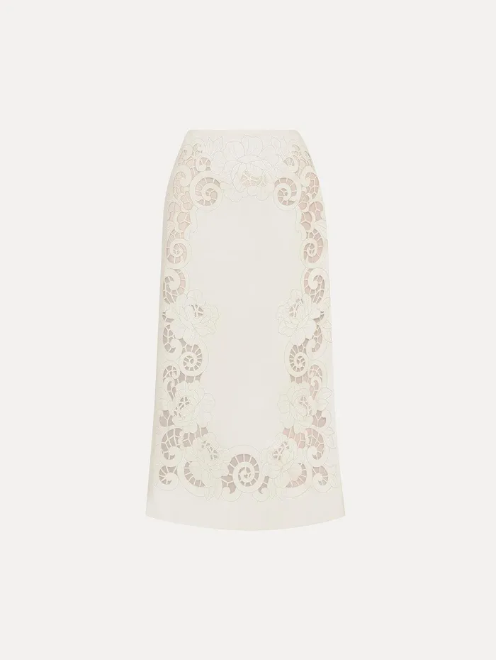 Laser Cut Floral Leather Pencil Skirt White Women Oscar De La Renta Pants and Skirts Laser Cut Floral Leather Pencil Skirt White Women Oscar De La Renta Pants and Skirts