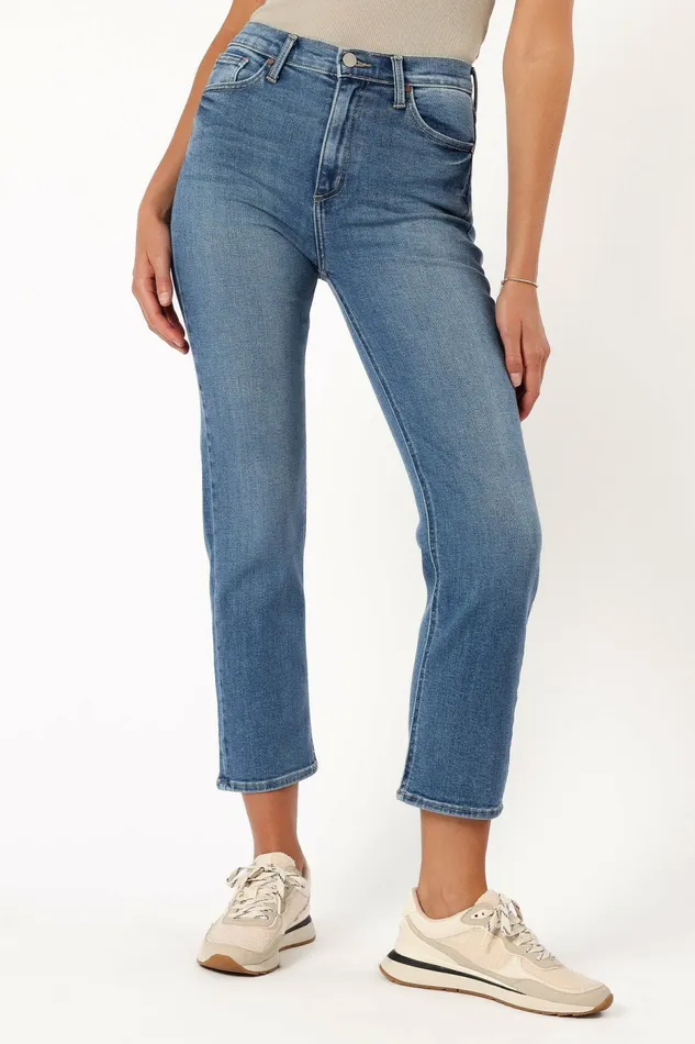 Lea High Rise Classic Straight Jean Medium Denim Women Denim Petal and Pup