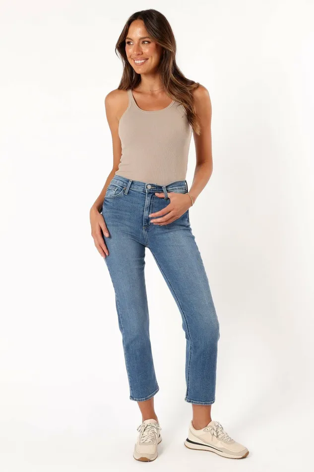 Lea High Rise Classic Straight Jean Medium Denim Women Denim Petal and Pup