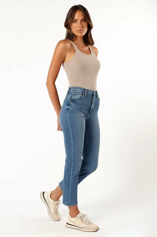 Lea High Rise Classic Straight Jean Medium Denim Women Denim Petal and Pup