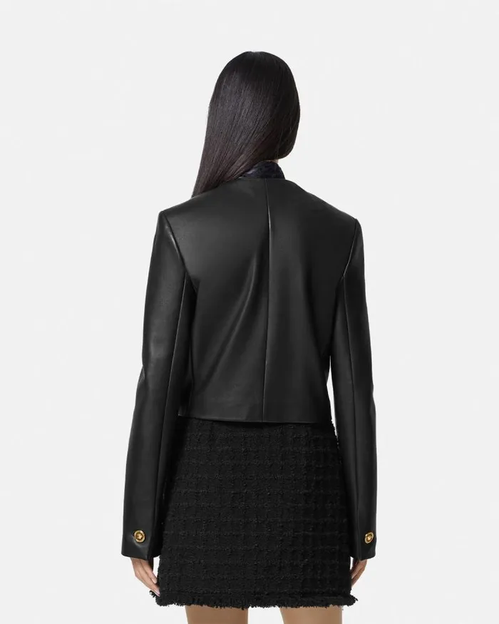 Leather Cardigan Jacket Black Women Versace Outerwear and Coats