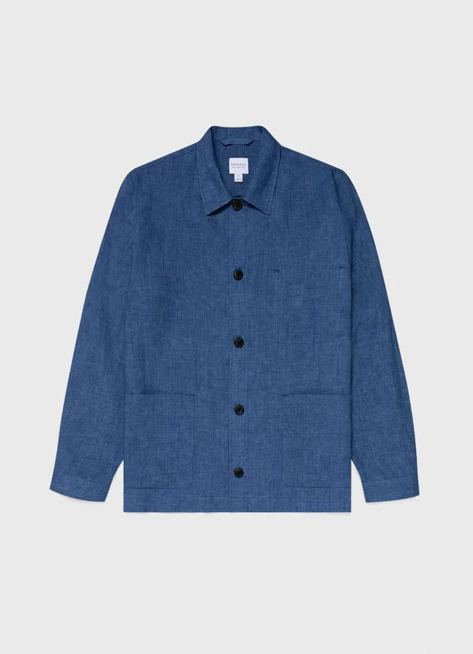 Linen Twin Pocket Jacket Blue Melange Men SUNSPEL Jackets and Coats