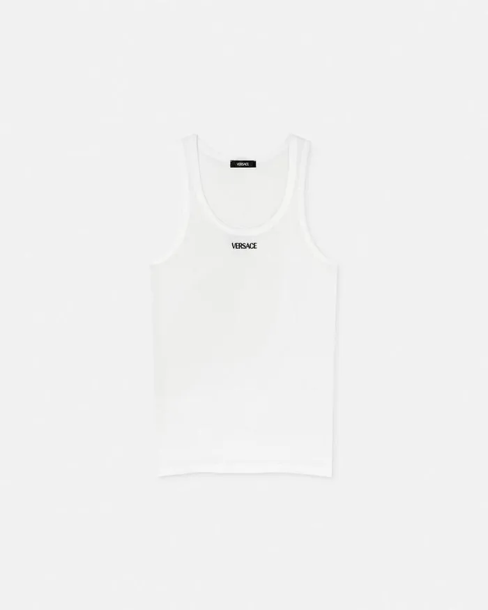 Logo Ribbed Tank Top White Men Versace TShirts and Polos
