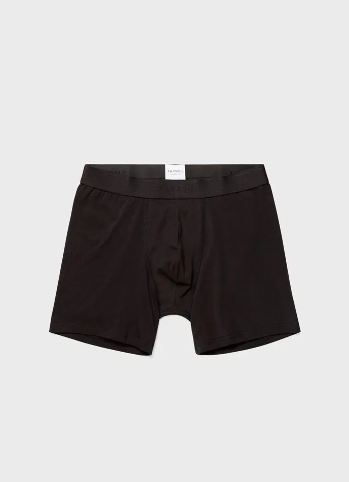 Long Cut Stretch Cotton Trunks Black Men SUNSPEL Trunks and Shorts