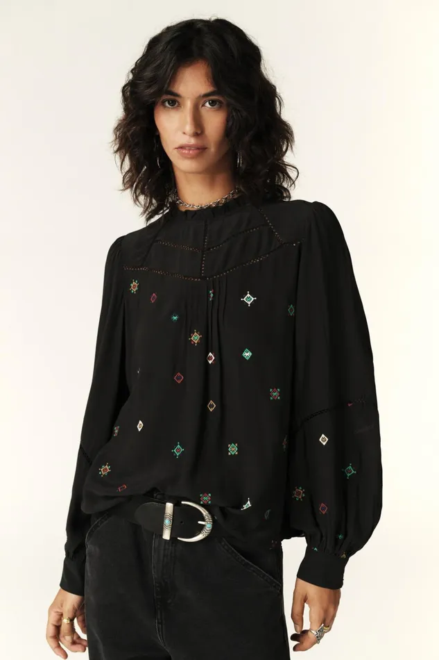 LongSleeve Blouse Binti Black Women Baandsh Tops and Shirts