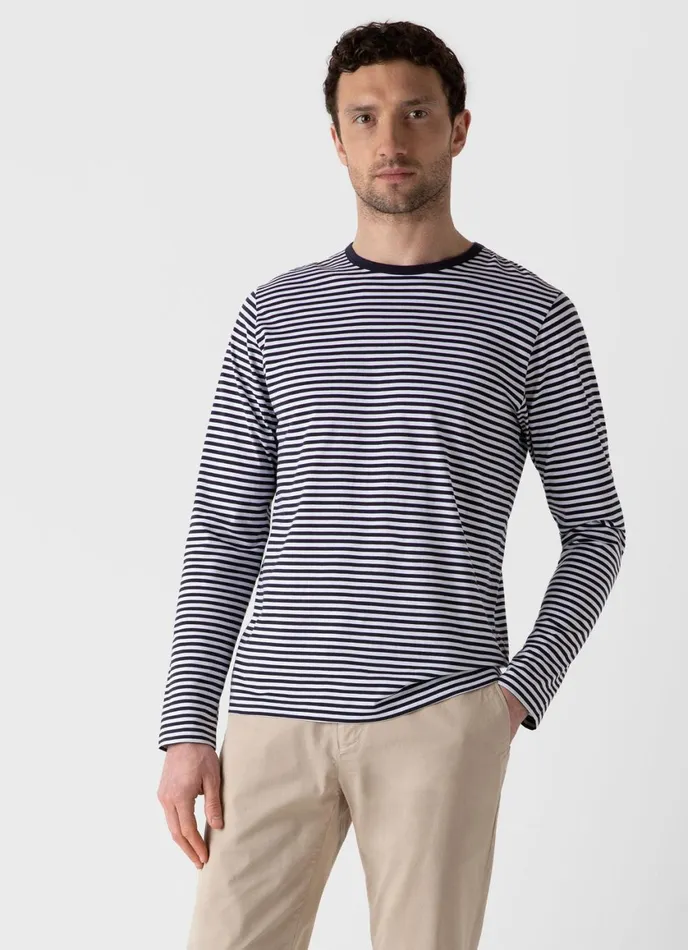 Long Sleeve Classic Tshirt Whitenavy English Stripe Men SUNSPEL Tshirts