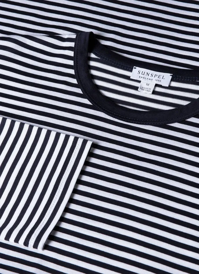 Long Sleeve Classic Tshirt Whitenavy English Stripe Men SUNSPEL Tshirts