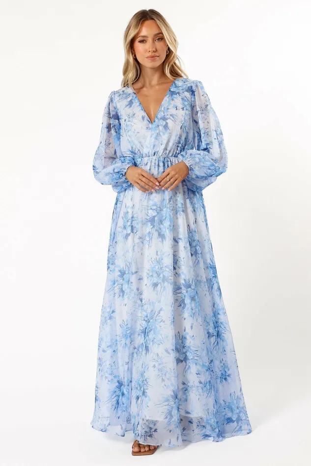 Long Sleeve Dresses Anisa Maxi Dress Blue Floral 8211 Petal and Pup Women