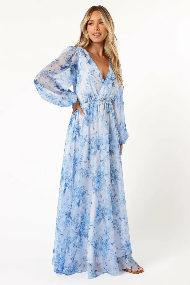 Long Sleeve Dresses Anisa Maxi Dress Blue Floral 8211 Petal and Pup Women