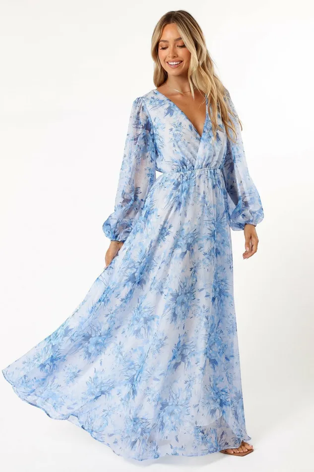 Long Sleeve Dresses Anisa Maxi Dress Blue Floral 8211 Petal and Pup Women