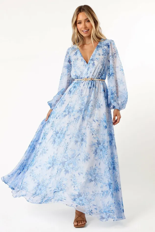 Long Sleeve Dresses Anisa Maxi Dress Blue Floral 8211 Petal and Pup Women