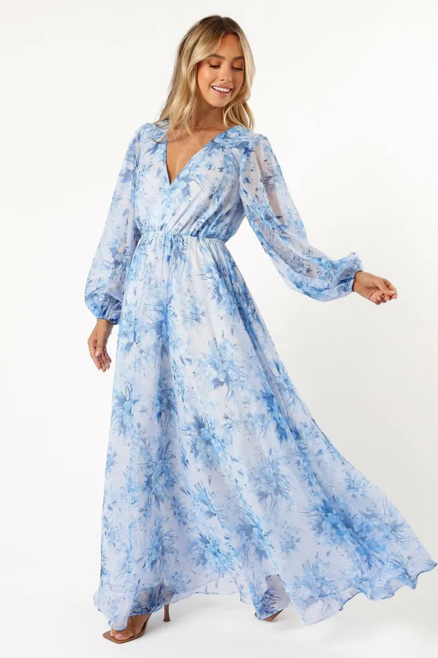 Long Sleeve Dresses Anisa Maxi Dress Blue Floral 8211 Petal and Pup Women