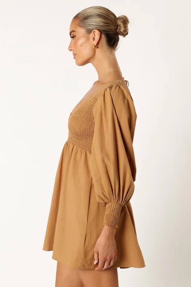 Long Sleeve Dresses Women Gayle Long Sleeve Mini Dress Mustard Petal and Pup