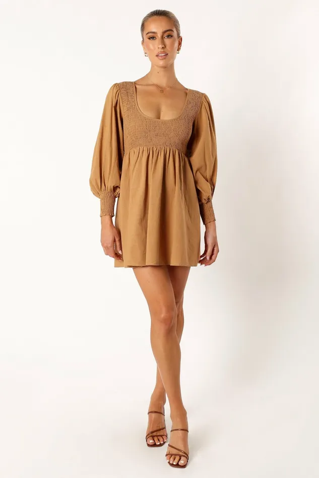 Long Sleeve Dresses Women Gayle Long Sleeve Mini Dress Mustard Petal and Pup
